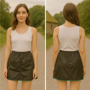 Glossy Black Mini Skirt with Green Trim – Sleek & Modern